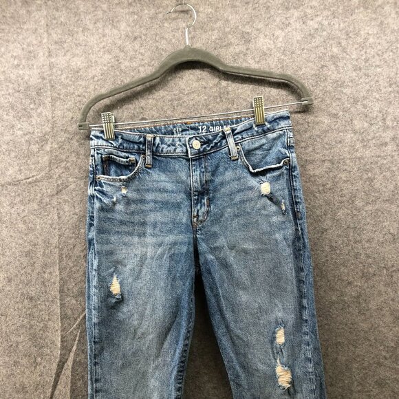 Gap Girls Size 12 Plus Girlfriend Jeans Distressed Medium Wash Blue Stretch - Picture 3 of 11